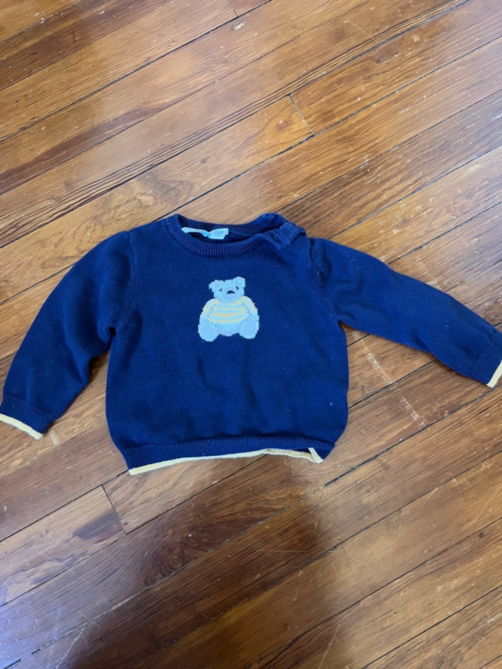 Janie and Jack Navy Blue Sweater with Cream Bear Motif